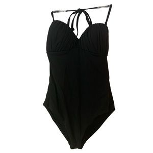 H&M Black One Piece Swimsuit With Ruched Top